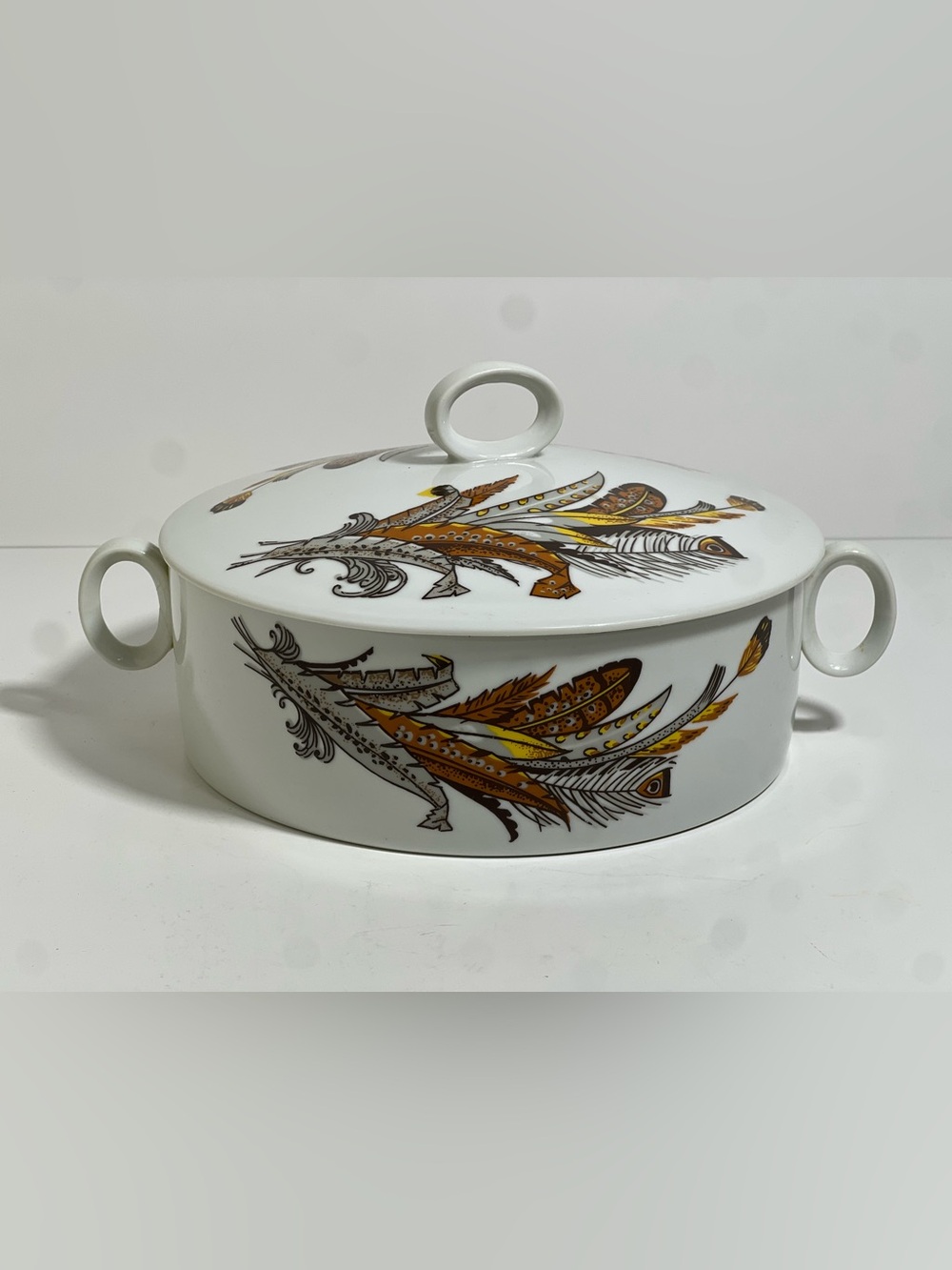 VTG George Briard Feather Bouquet Ovenware Casserole Dish And Lid MCM READ